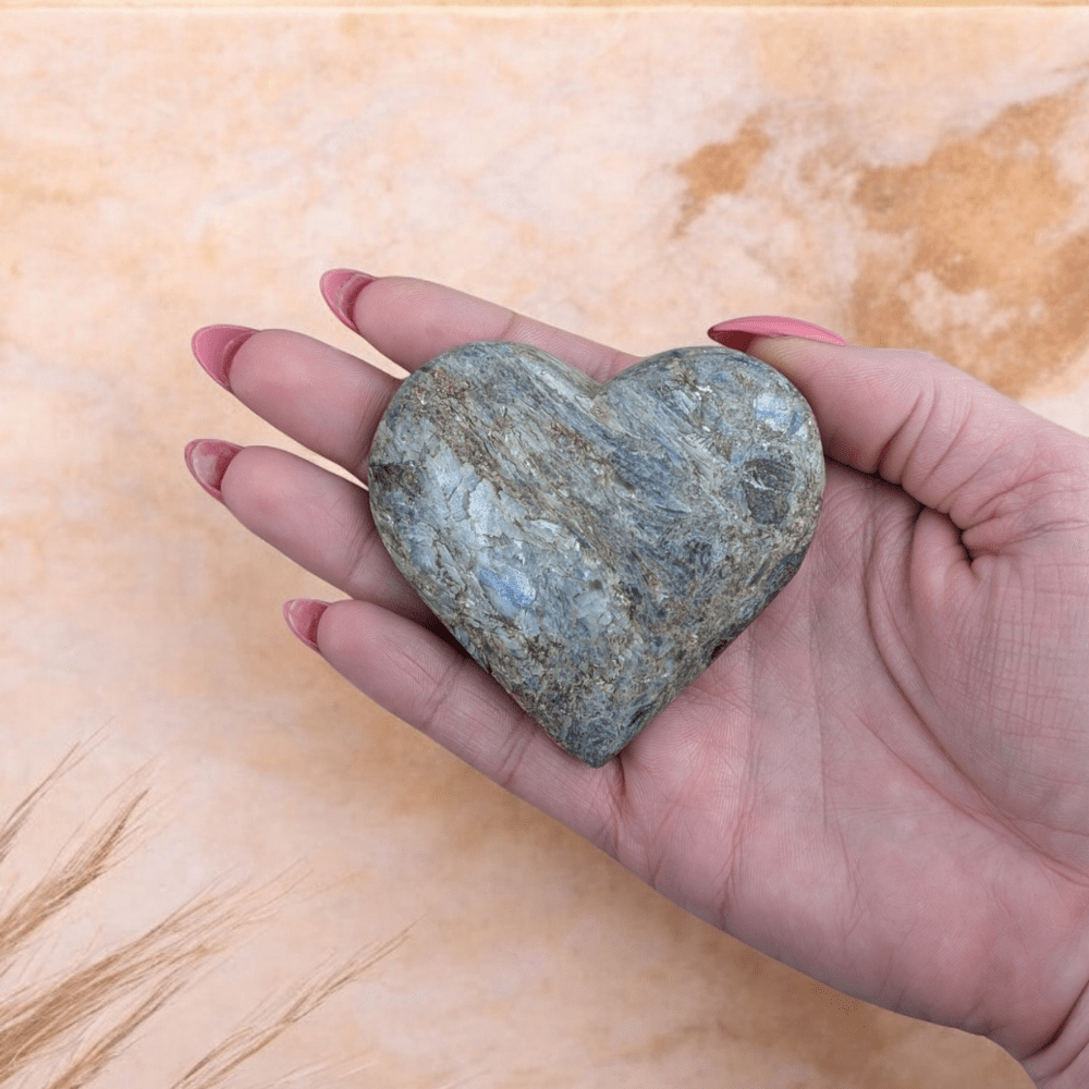 Meditation and yoga poses with Blue Kyanite Crystal Heart