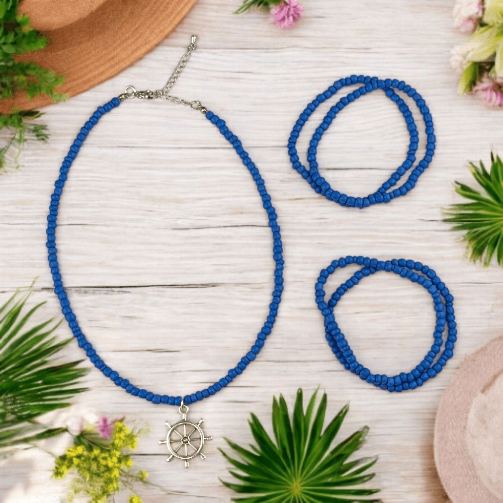 blue nautical seed bead jewelry set

