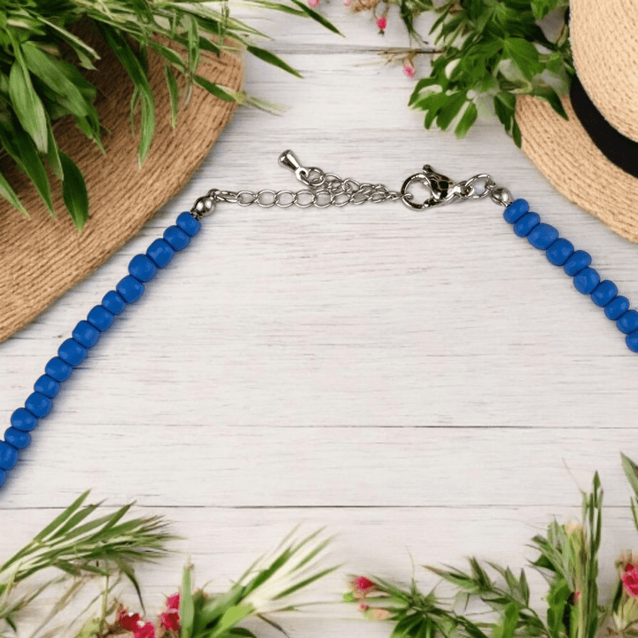 blue seed bead adjustable choker necklace