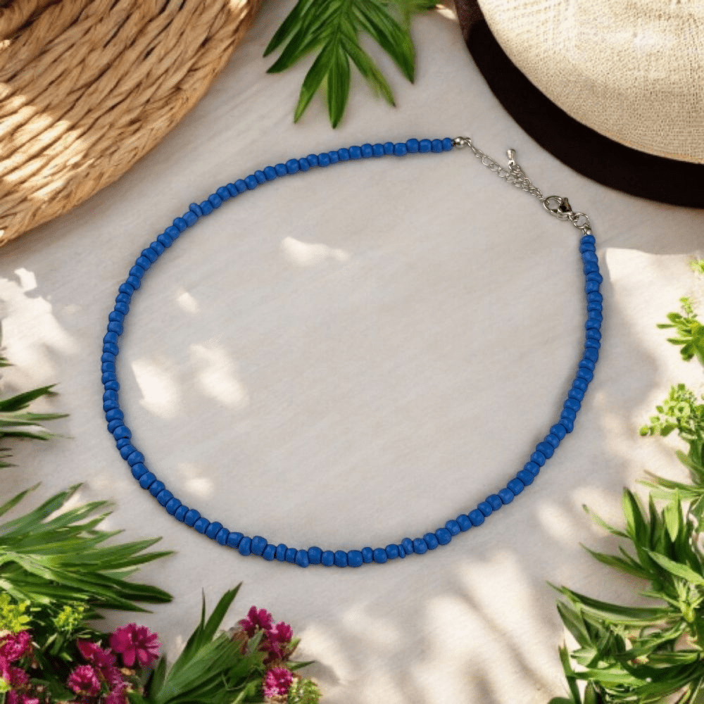 summer layering choker with blue beads