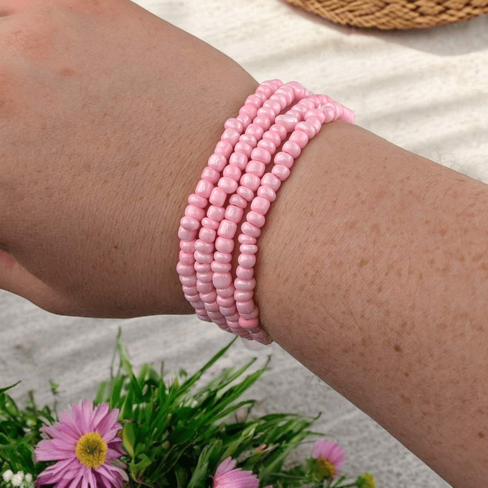 Bubblegum pink seed bead jewelry set