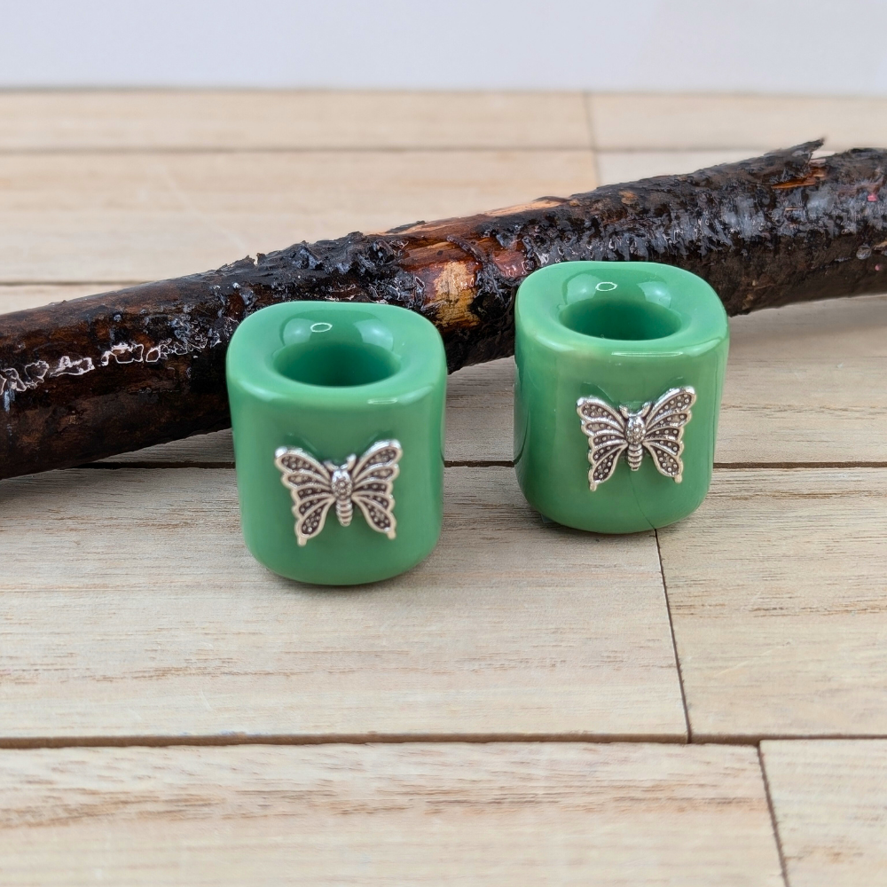 Green butterfly mini ritual candle holder made of ceramic