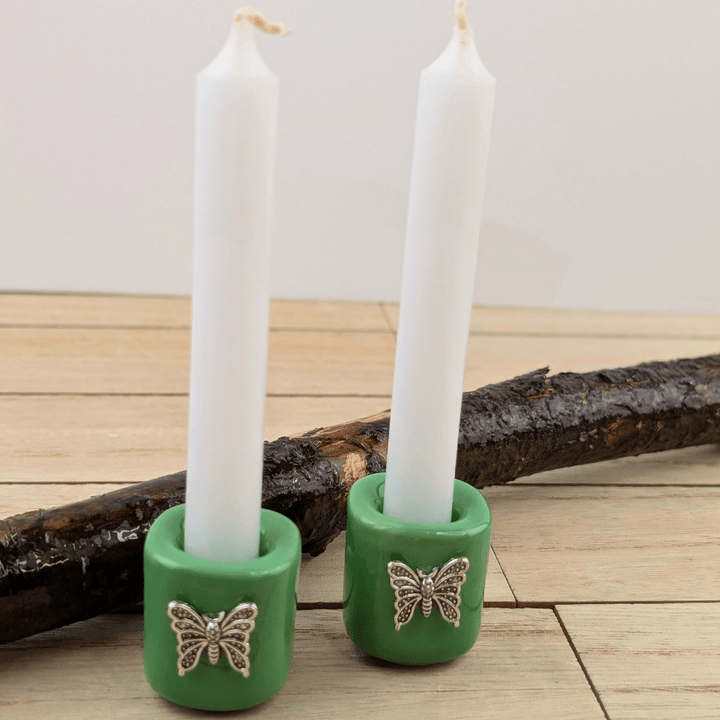 Ceramic mini ritual candle holder with butterfly charm for spiritual practices