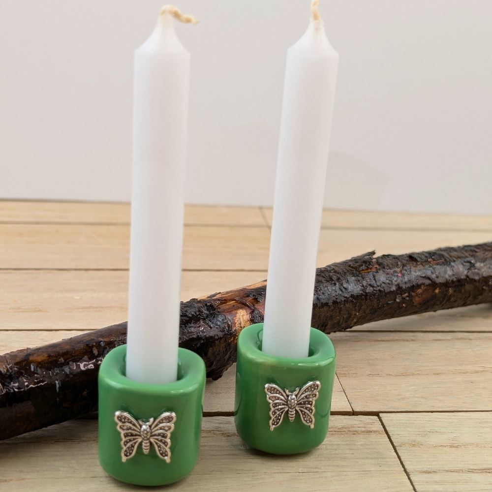 Ceramic mini ritual candle holder with butterfly charm for spiritual practices