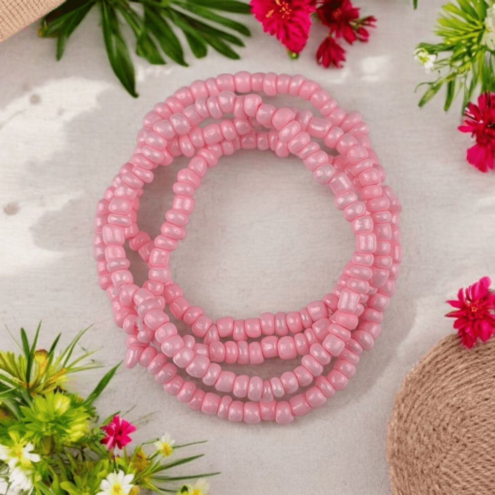 Pink beaded stretch anklets and bracelets