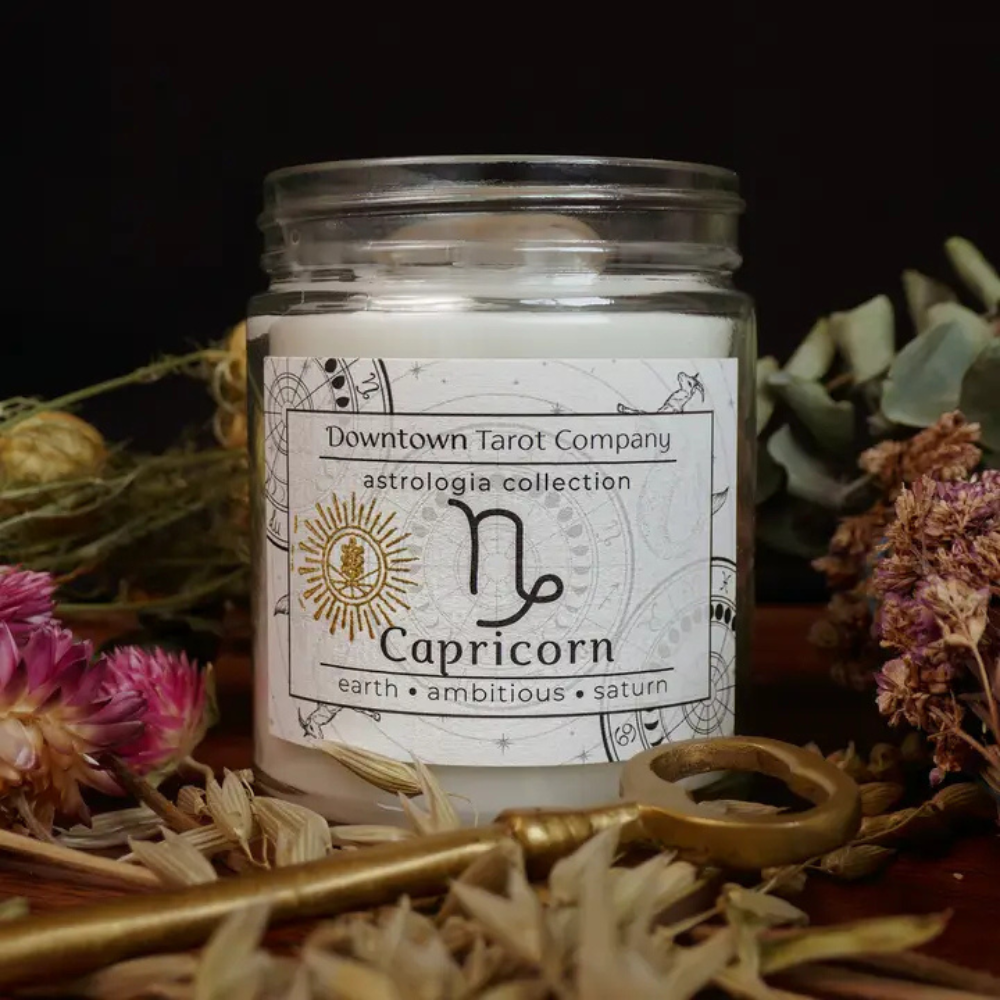 Eco-friendly Capricorn Candle in a glass jar for rituals and meditation