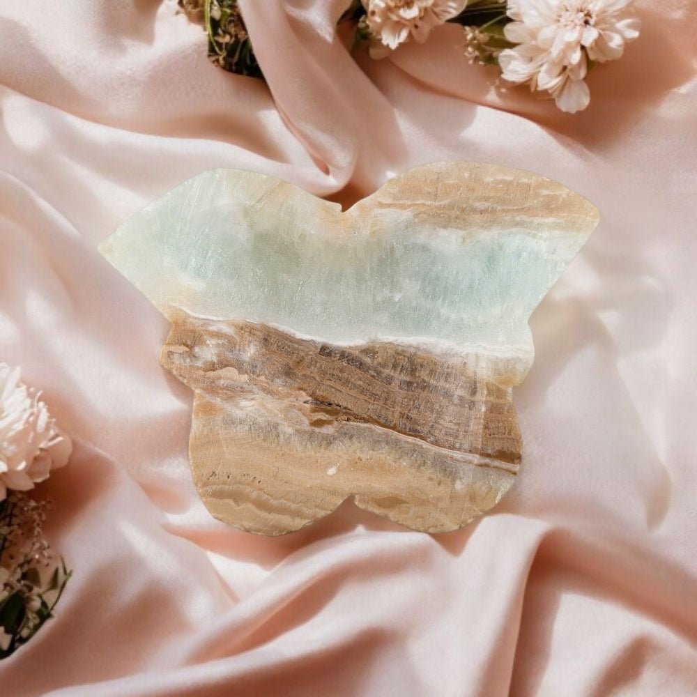 Blue calcite butterfly crystal