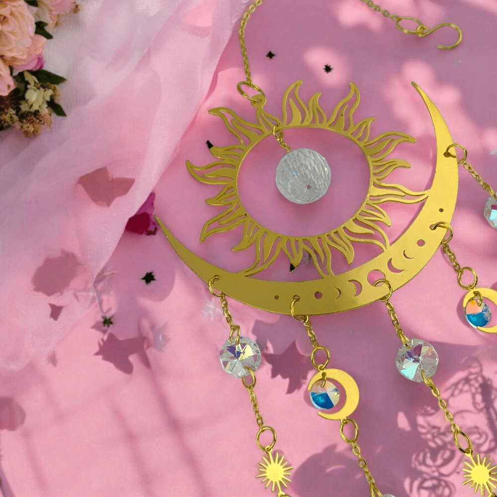 Golden moon window hanging sun catcher