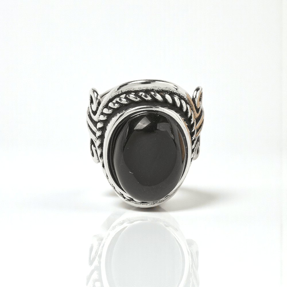 Black Obsidian crystal ring for grounding the root Chakra and provoding energy protection. Shop In-store or Online Now with Zen Collection Metaphysical Store in Barrie 
