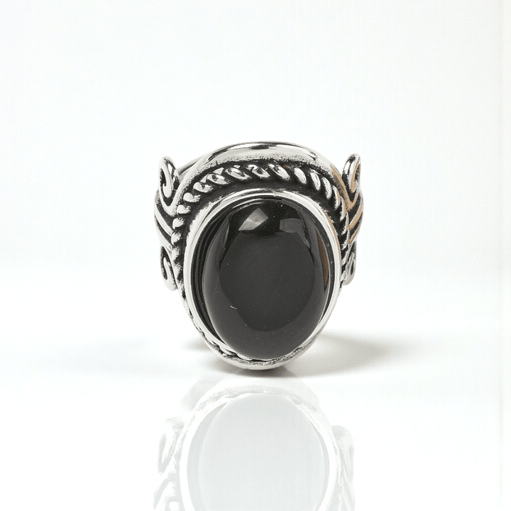 Black Obsidian crystal ring for grounding the root Chakra and provoding energy protection. Shop In-store or Online Now with Zen Collection Metaphysical Store in Barrie 