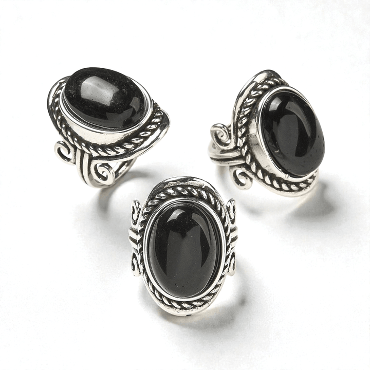 Black Obsidian crystal ring for grounding the root Chakra and provoding energy protection. Shop In-store or Online Now with Zen Collection Metaphysical Store in Barrie 