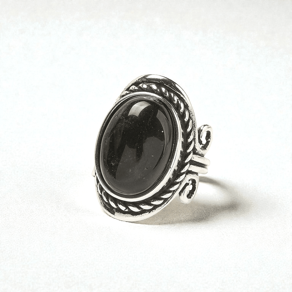 Black Obsidian crystal ring for grounding the root Chakra and provoding energy protection. Shop In-store or Online Now with Zen Collection Metaphysical Store in Barrie 