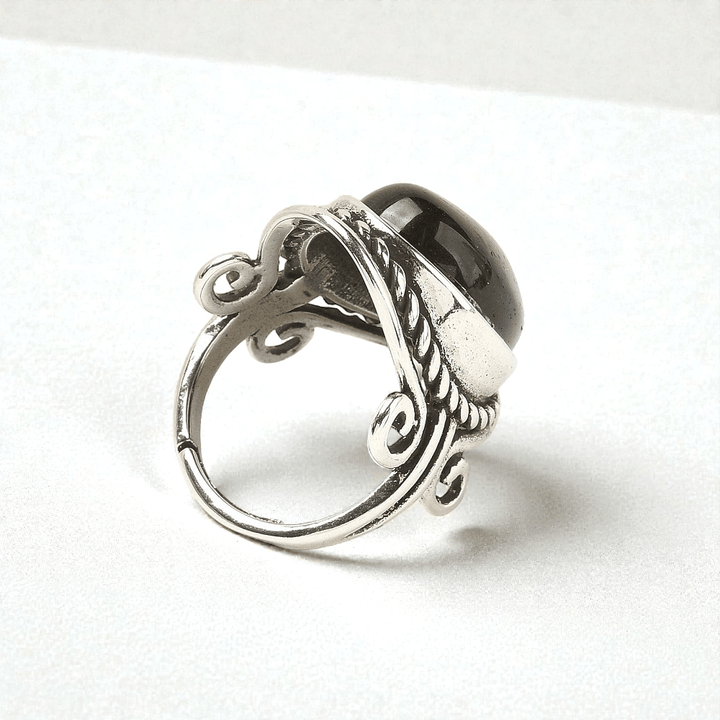 Black Obsidian crystal ring for grounding the root Chakra and provoding energy protection. Shop In-store or Online Now with Zen Collection Metaphysical Store in Barrie 