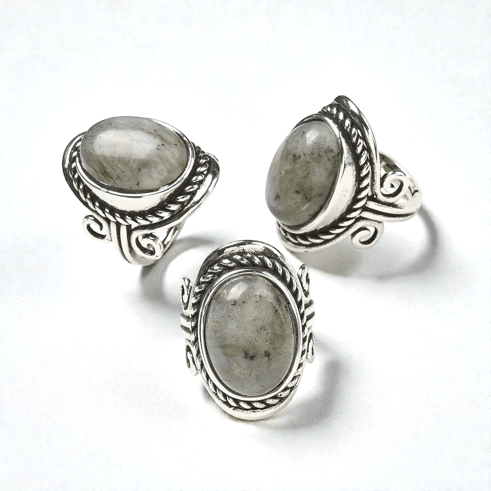 Chunky labradorite crystal ring for intuition and protection. Available In-store or Online Now at Zen Collection Metaphysical Store Barrie 