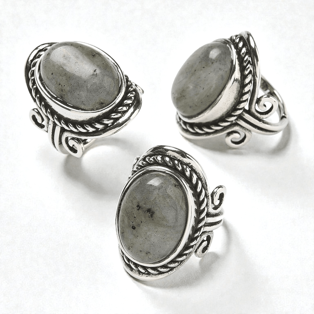 Chunky labradorite crystal ring for intuition and protection. Available In-store or Online Now at Zen Collection Metaphysical Store Barrie 