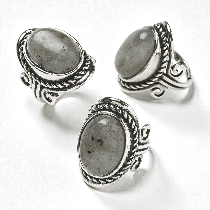 Chunky labradorite crystal ring for intuition and protection. Available In-store or Online Now at Zen Collection Metaphysical Store Barrie 
