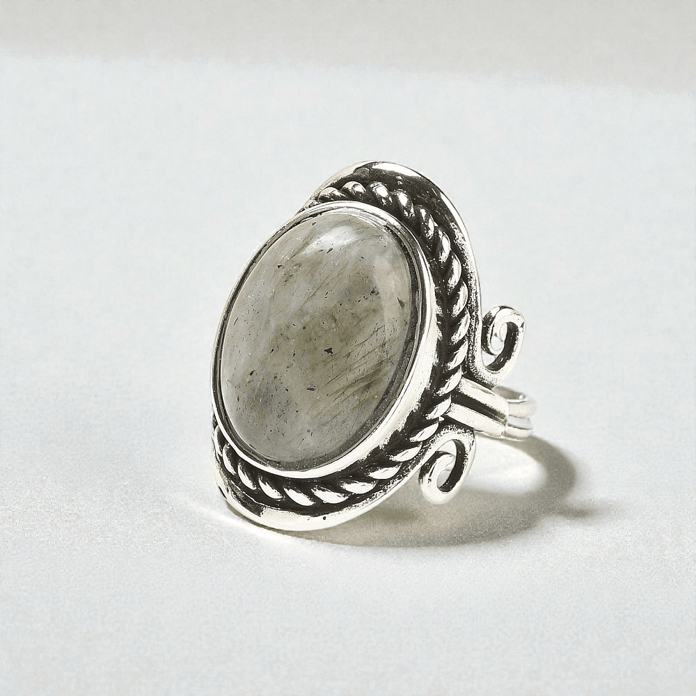 Chunky labradorite crystal ring for intuition and protection. Available In-store or Online Now at Zen Collection Metaphysical Store Barrie 