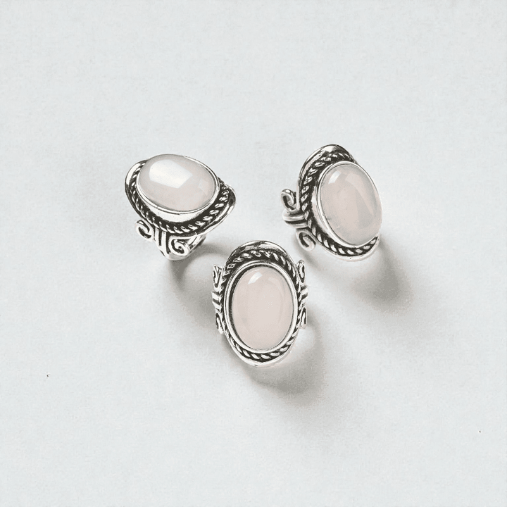 Bague grosse en cristal de quartz rose