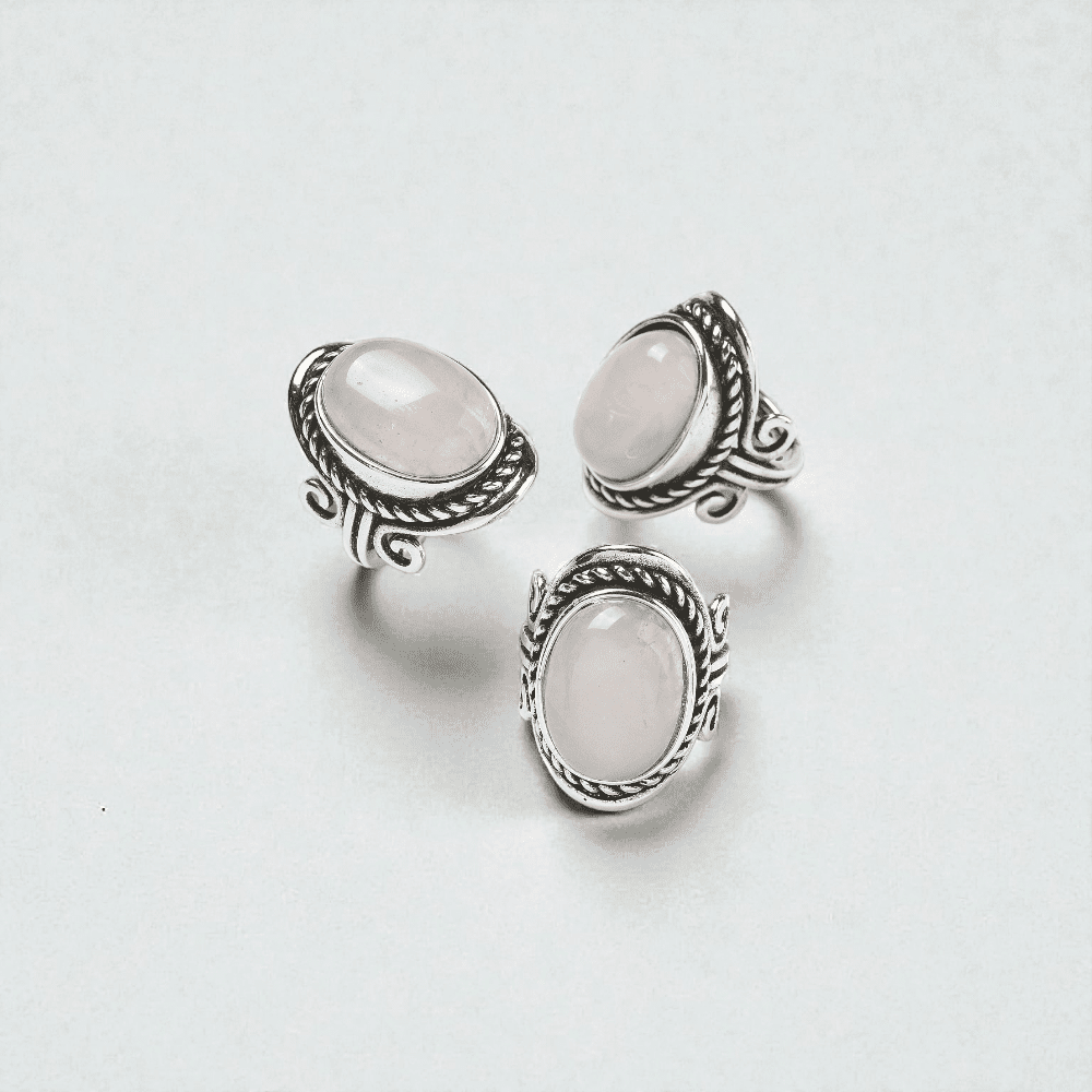 Bague grosse en cristal de quartz rose