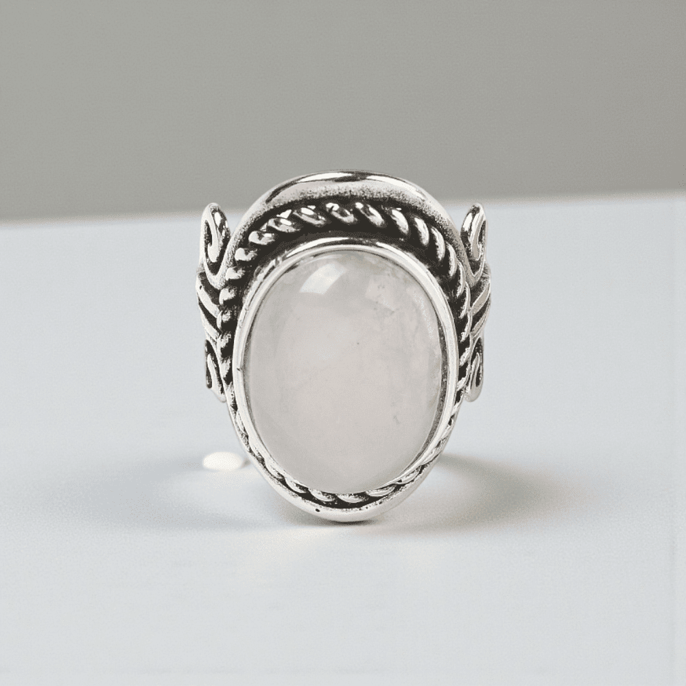 Bague grosse en cristal de quartz rose