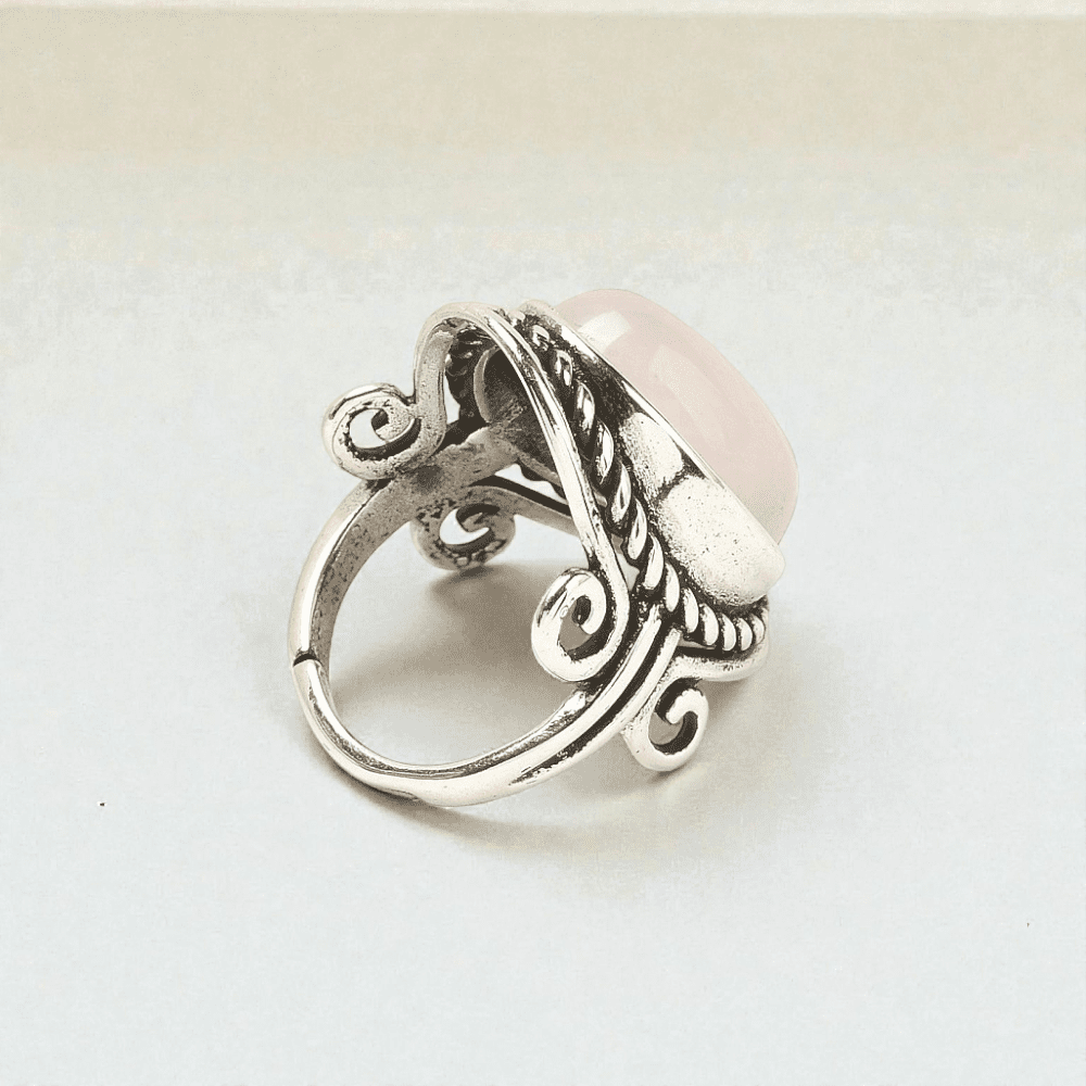 Bague grosse en cristal de quartz rose