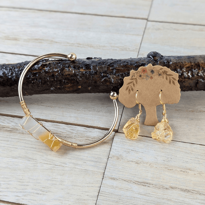 Citrine earrings handcrafted with gold-plated wire