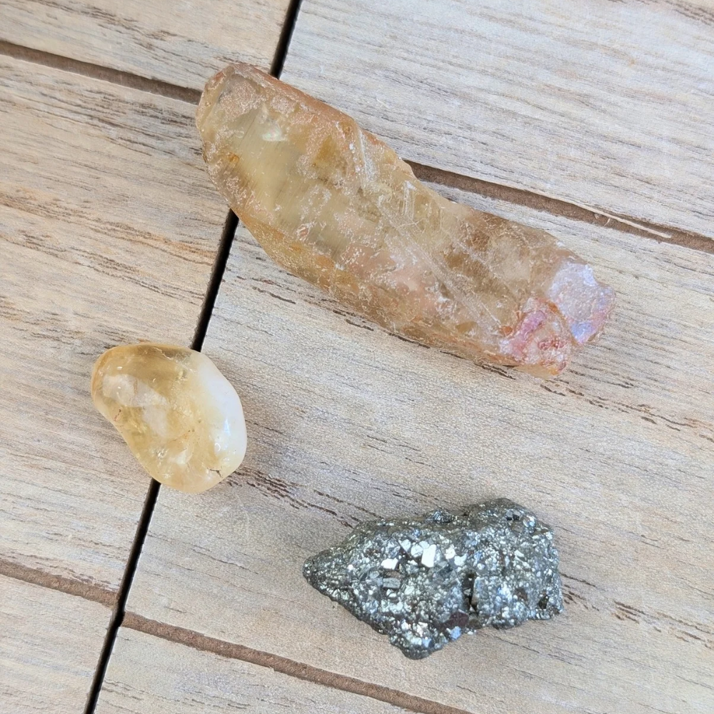 Citrine Point and Citrine Tumble for Energizing the Solar Plexus Chakra and Enhancing Personal Willpower