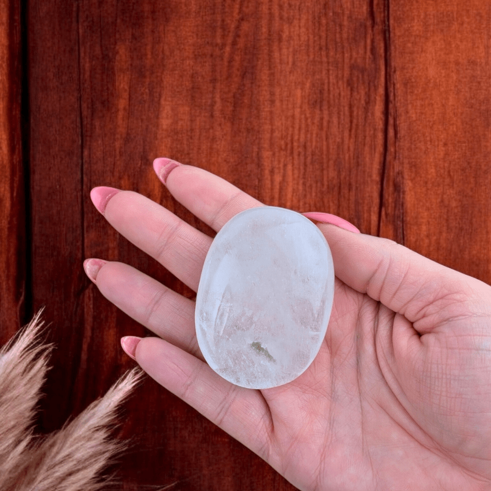 Cleansed and charged Clear Quartz Crystal Palm Stone