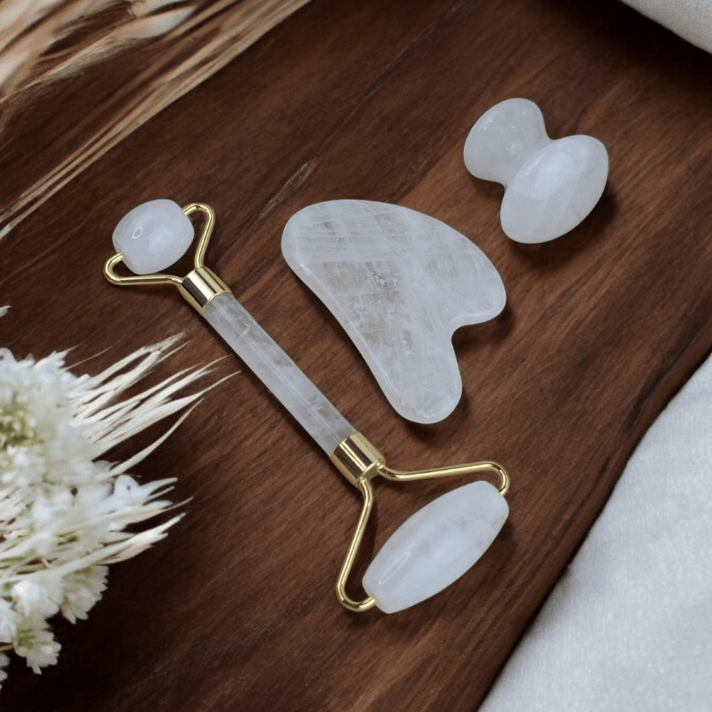 Crystal self-care tools for skincare and spiritual practices.