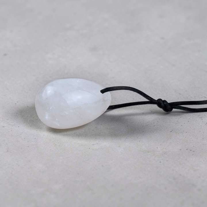 Drilled clear quartz yoni eggs with strings for easy use
