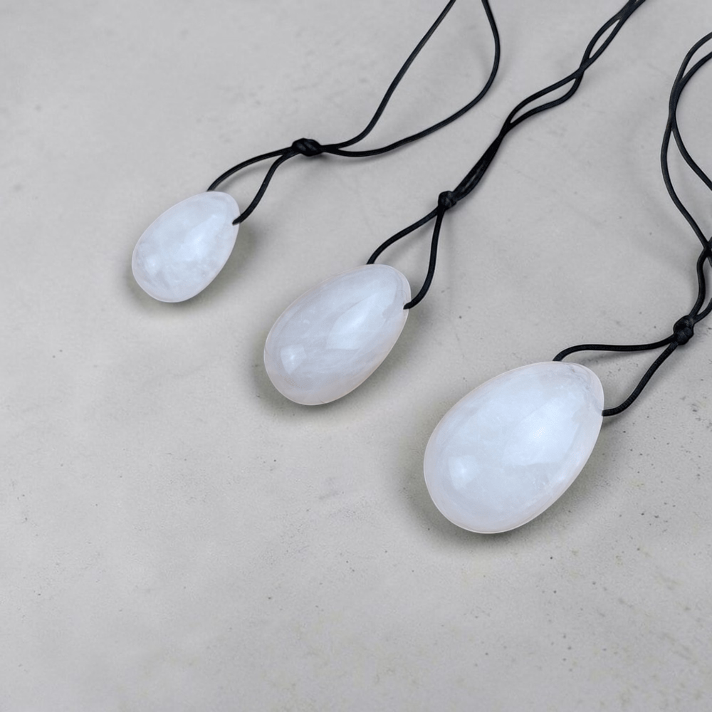 Mindfulness practice with clear quartz yoni eggs.