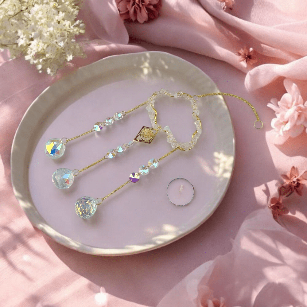 Natural quartz rainbow catcher for sacred spaces
