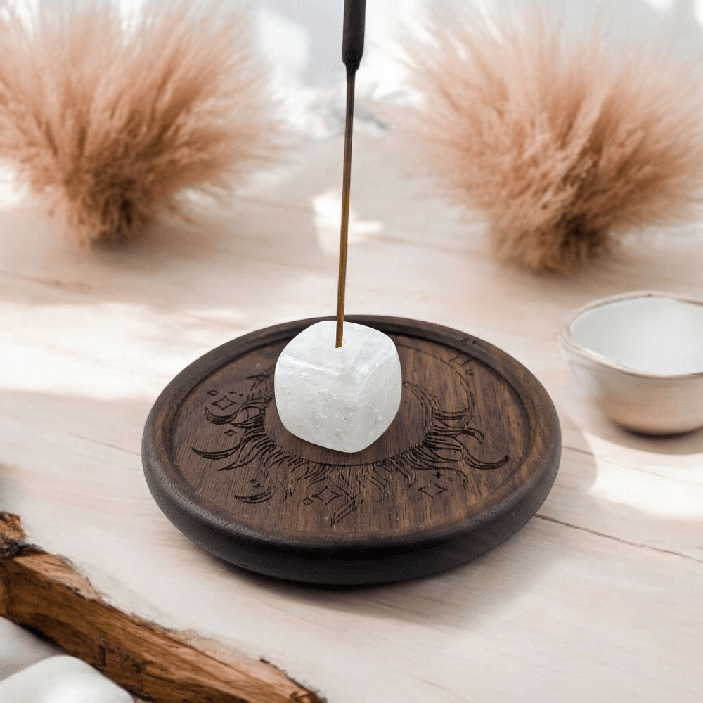Clear Quartz cube incense base for balance