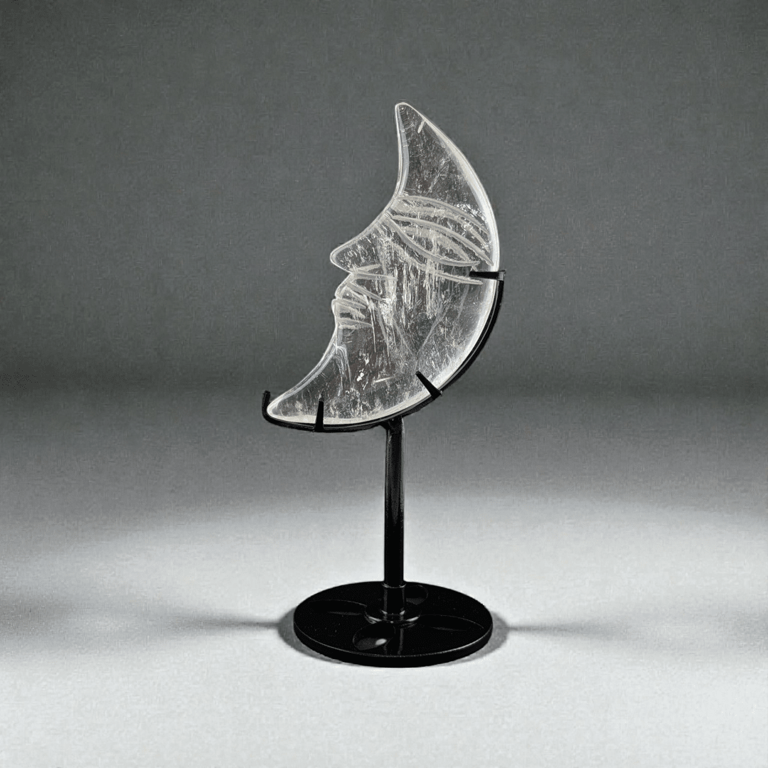 crown chakra clear quartz moon carving available at Zen Collection Metaphysical Store in Barrie. Shop in-store or online