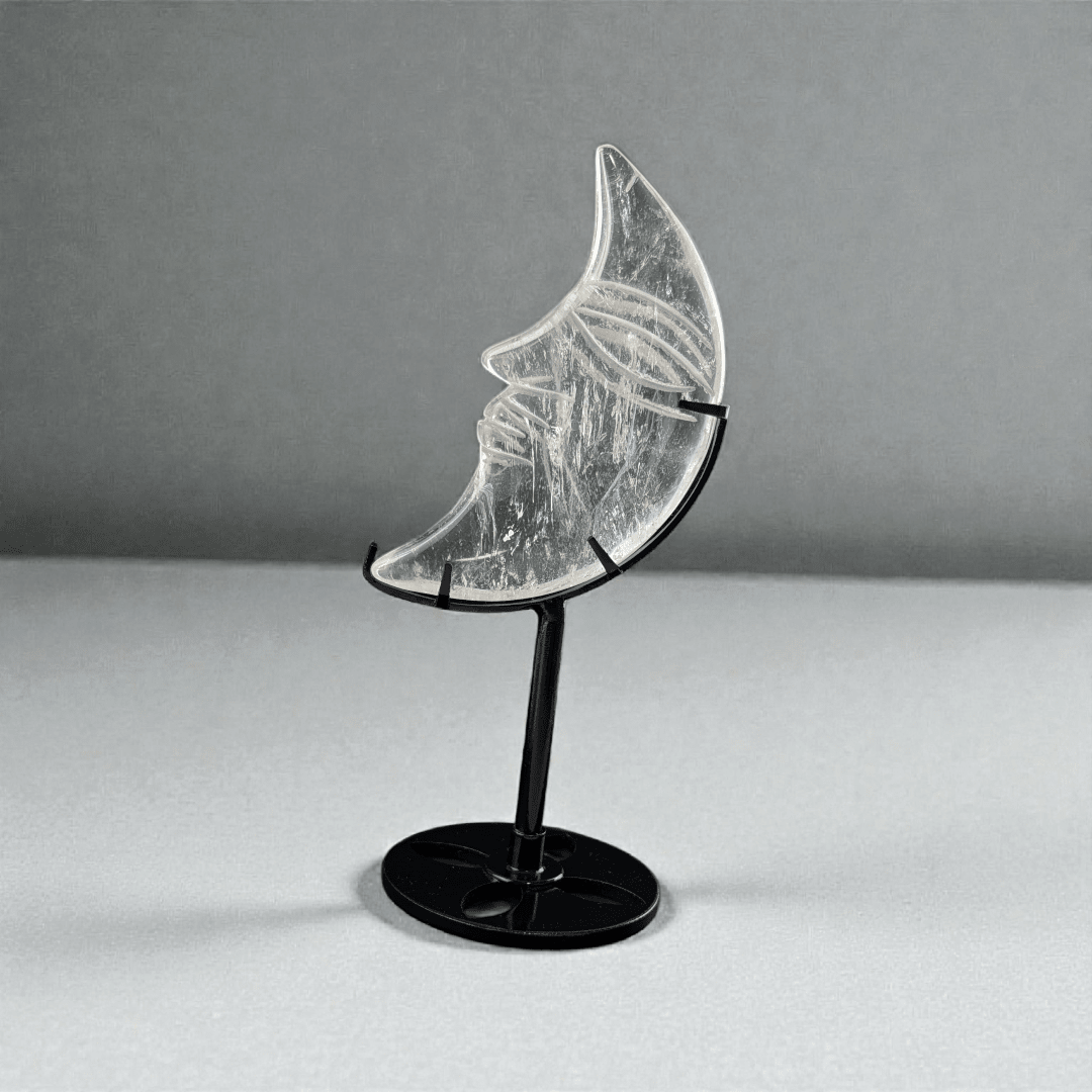 crown chakra clear quartz moon carving available at Zen Collection Metaphysical Store in Barrie. Shop in-store or online