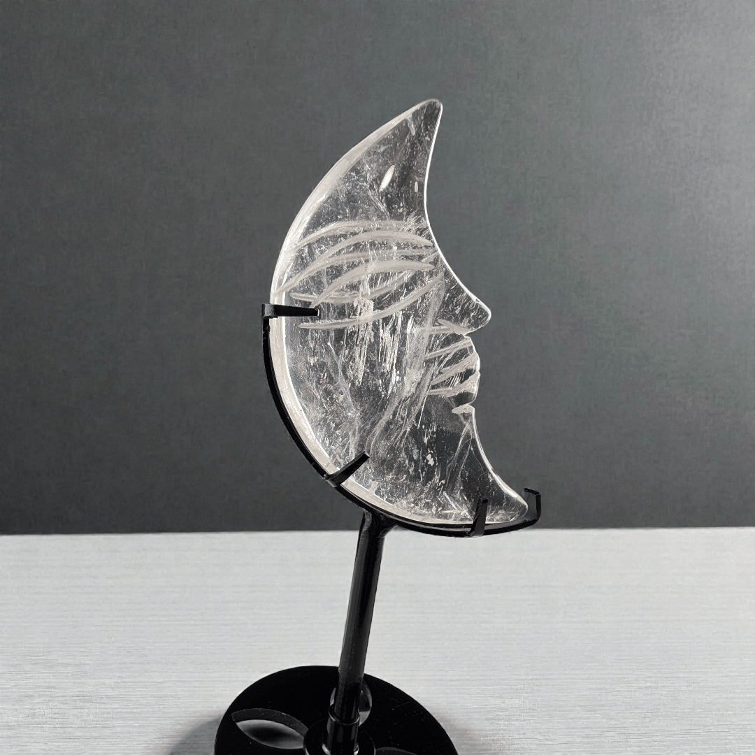 crown chakra clear quartz moon carving available at Zen Collection Metaphysical Store in Barrie. Shop in-store or online