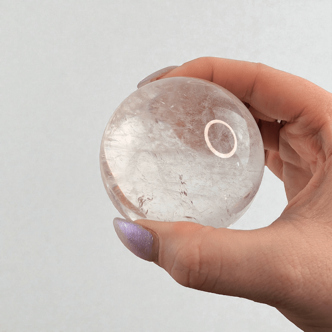 Crown chakra clear quartz sphere for overwhelm available at zen collection crystal store in Barrie