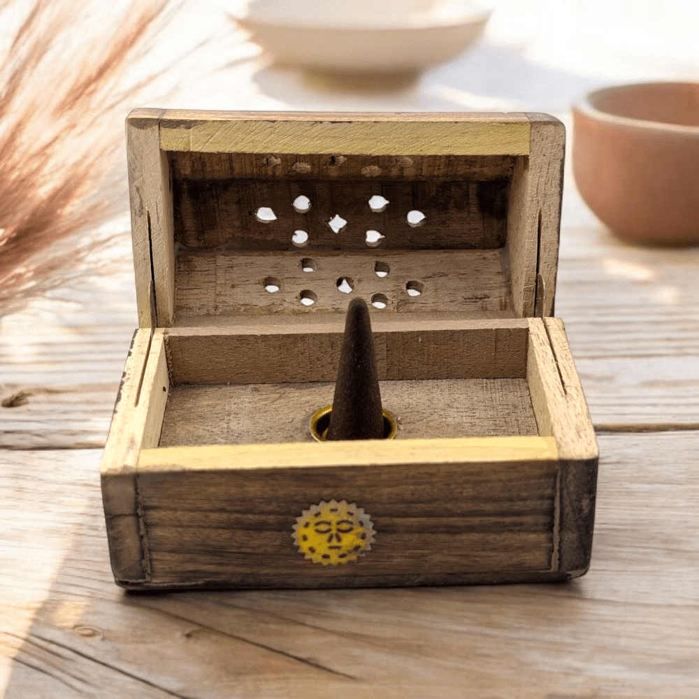 Wooden incense holder for cone burning