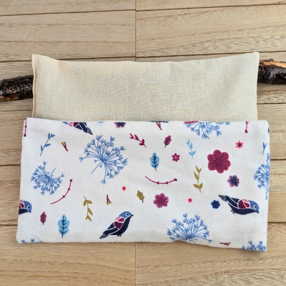 Cozy Flannel Weighted Eye Pillow with bird and floral design from Zen Collection metaphysical store