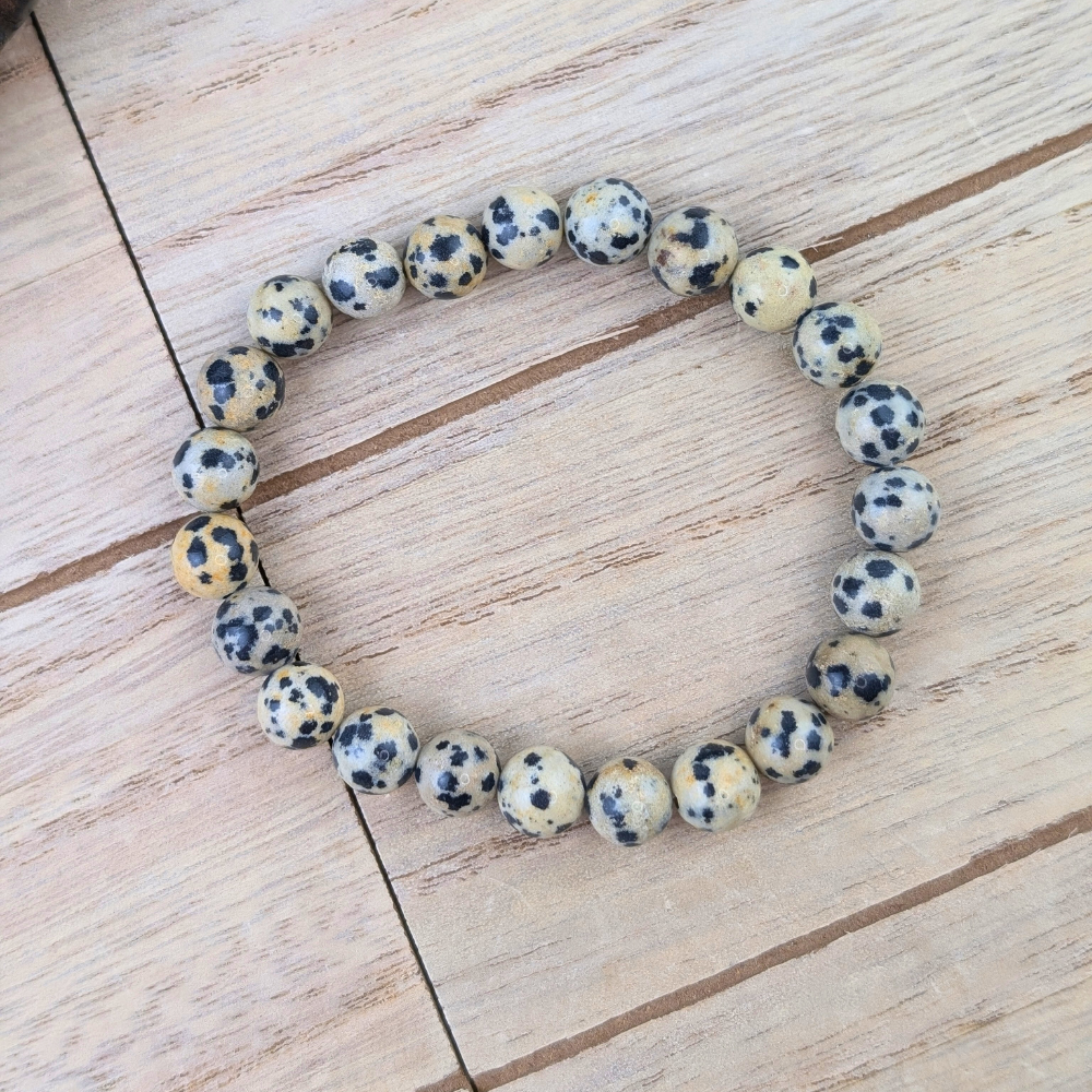 Dalmatian jasper bracelet with 8mm beads