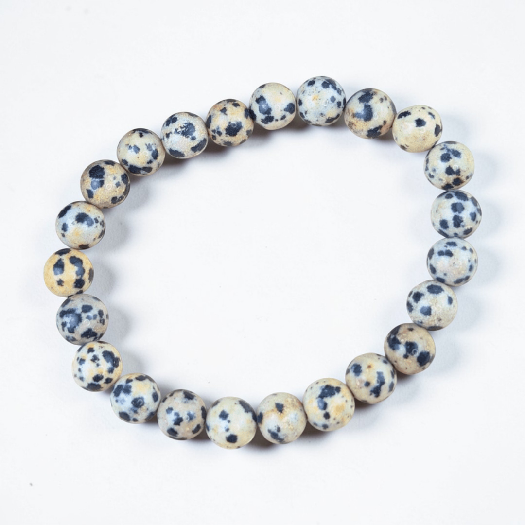 Playful Dalmatian jasper bracelet for emotional stability