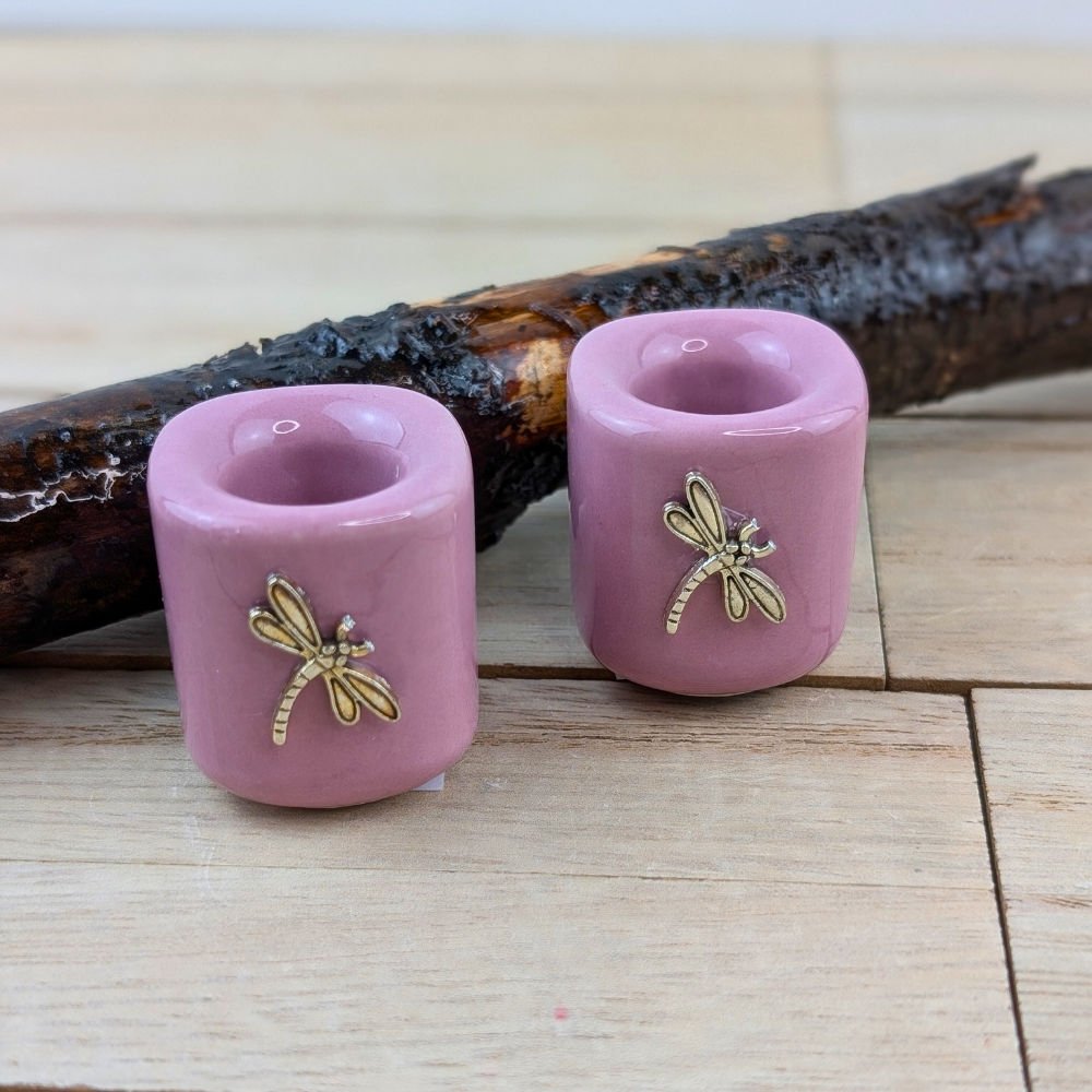 Pink dragonfly mini chime candle holder made of ceramic