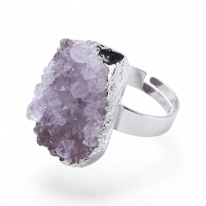 Natural Druzy Amethyst gemstone adjustable ring available in-store or online with Zen Collection Canadian Crystal Store
