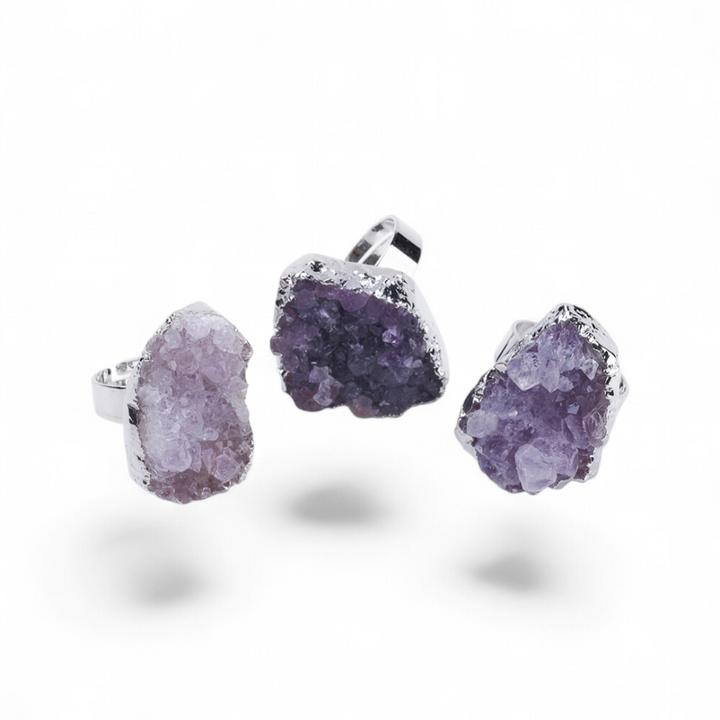 Natural Druzy Amethyst gemstone adjustable ring available in-store or online with Zen Collection Canadian Crystal Store