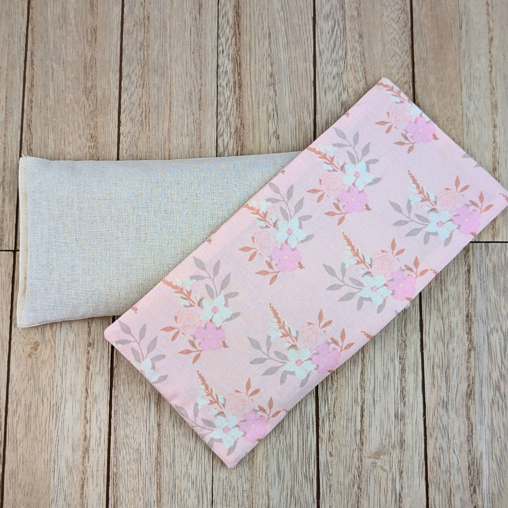 Weighted neck wrap and eye pillow in dusty rose floral design