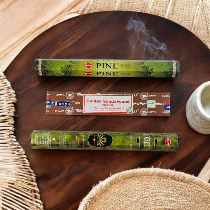 Zodiac Incense Set for Earth Signs – Satya Golden Sandalwood, HEM Pine &amp; HEM Forest