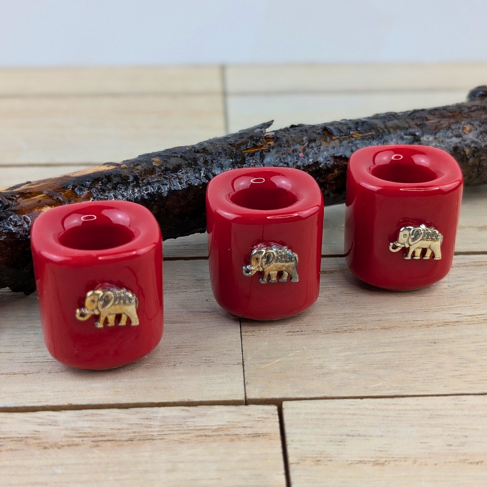 Red elephant mini chime candle holder with a silver charm