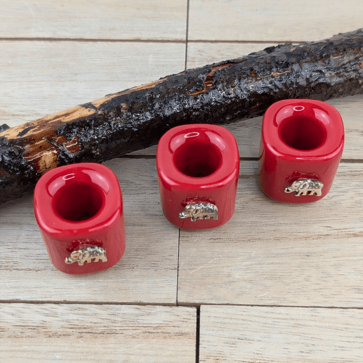 Mini chime candle holder with red design and silver elephant