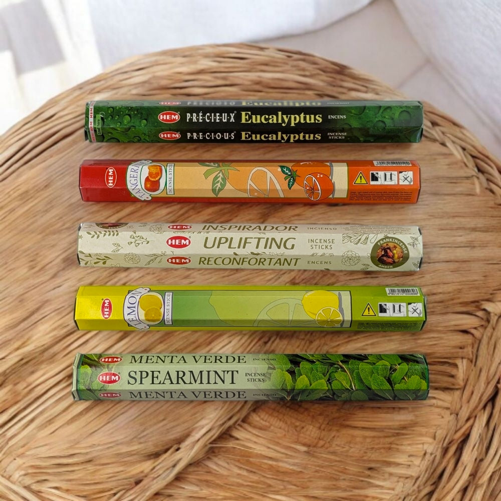 Energizing Incense Set – Eucalyptus, Tangerine, Lemon & Spearmint for Focus & Motivation