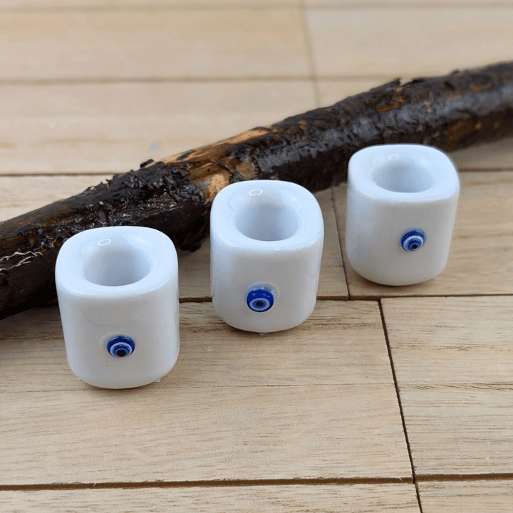 White evil eye mini ritual candle holder for cleansing and focus